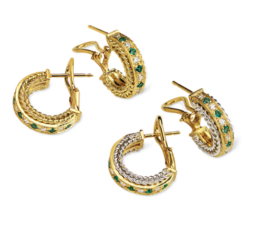 Rope Bands Earrings Emerald/Diamond 