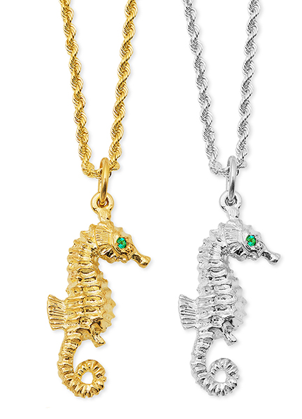 Seahorse with Emerald Eyes Pendant 