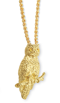 Owl with Yellow Sapphire Eyes  Pendant